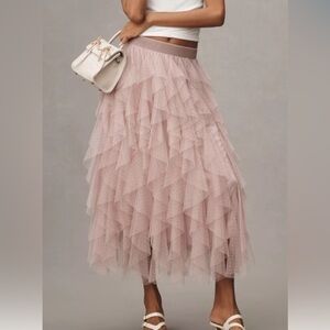 The Chéri Ruffled Tulle Midi Skirt by Anthropologie